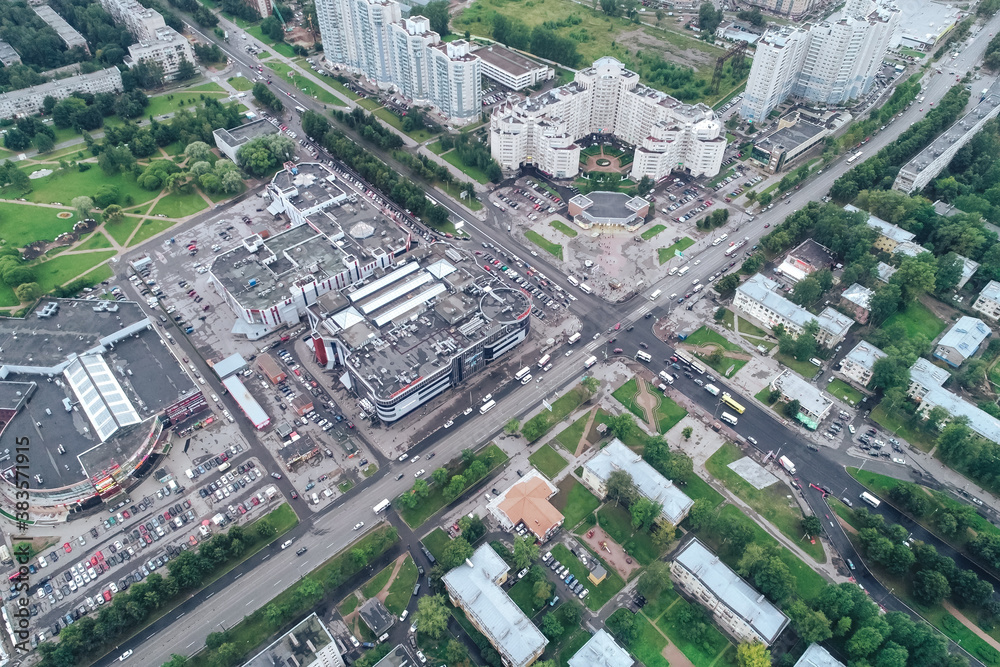 Naklejka premium Aerial Townscape of Saint Petersburg City. Kalininsky District