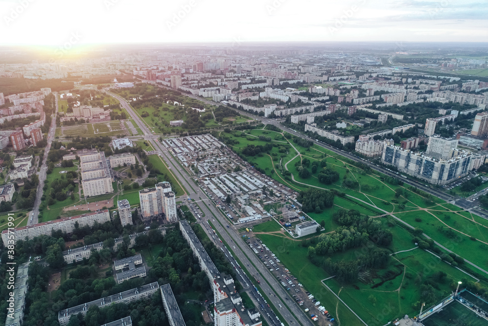 Aerial Townscape of Saint Petersburg City. Kalininsky District