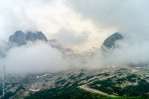 Mountain landscape along the road to Fedaia pass, Dolomites