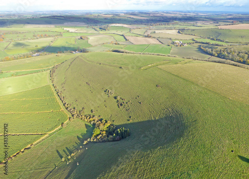 Aerial view of the fields at Monks Down in Wiltshire
