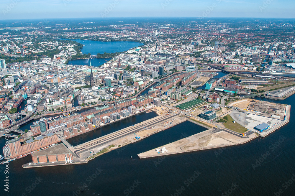 Hafencity bis zur Alster, historisch aus 2004, Luftbild