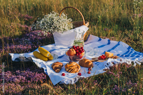 a basket of flowers in the garden photo