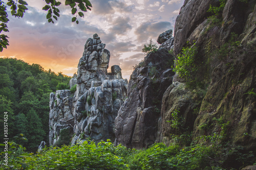Externsteine. Sandstone rock formation located in the Teutoburg Forest, North Rhine Westphalia, Germany