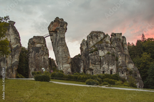 Externsteine. Sandstone rock formation located in the Teutoburg Forest, North Rhine Westphalia, Germany