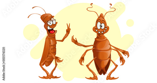 two funny cockroaches in a cartoon performance