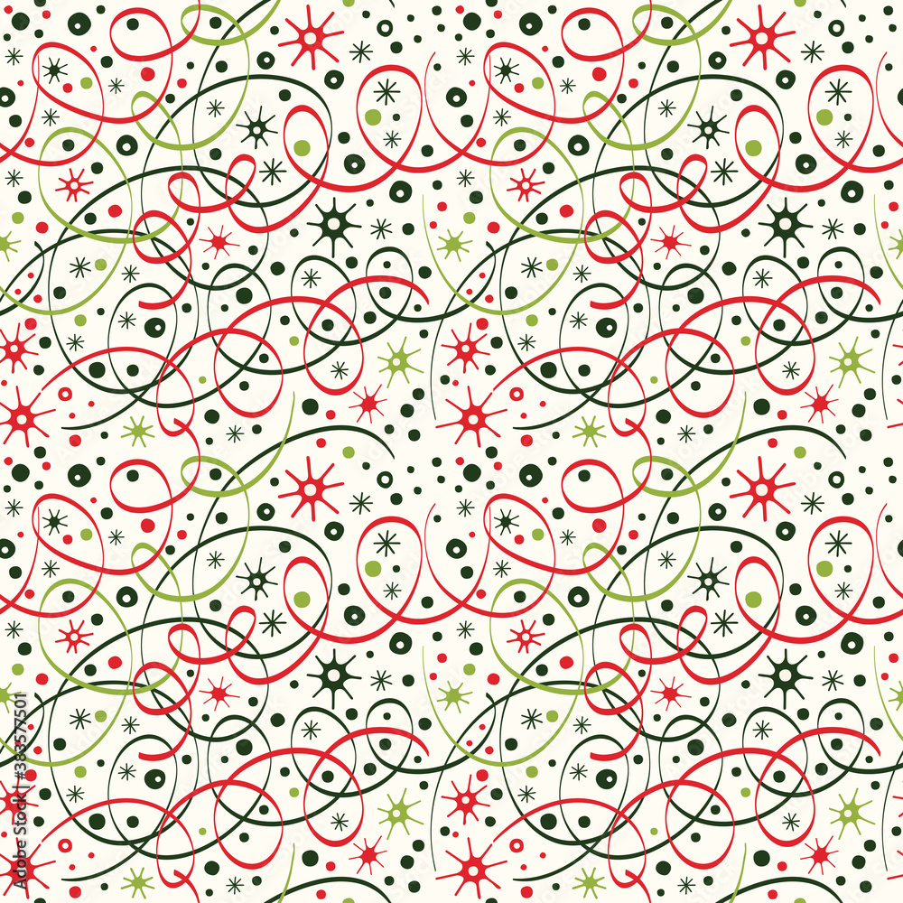 Seamless Christmas pattern with streamer, confetti and stars. Seamless Christmas pattern with streamer, confetti and stars.