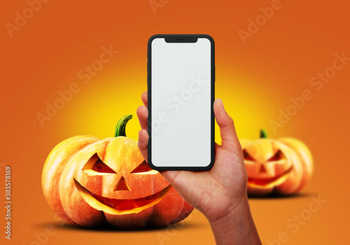 Halloween Hands Holding Smartphone Mockup