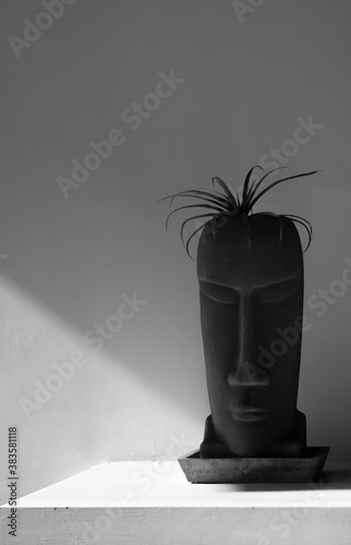 
Black and white painting, flower pot