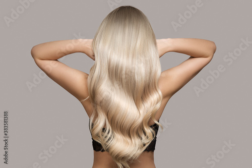 wavy blond hair back view photo