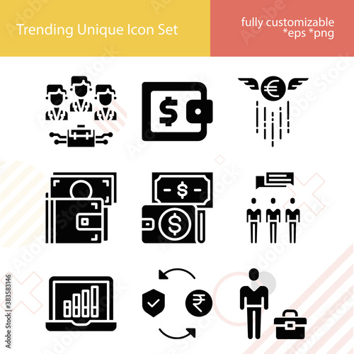 Simple set of treasury related filled icons.