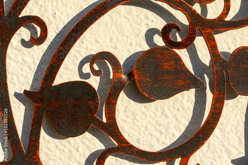 Photography Detail of a coppery metal ornament and its shadow on a wall