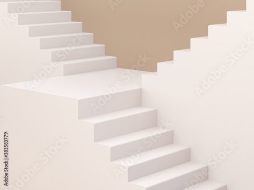 3d rendering  abstract cosmetic background. Minimal podium to show a product. Empty scene with stairs . Pastel cream minimal wall. Fashion showcase  display case  shopfront. 