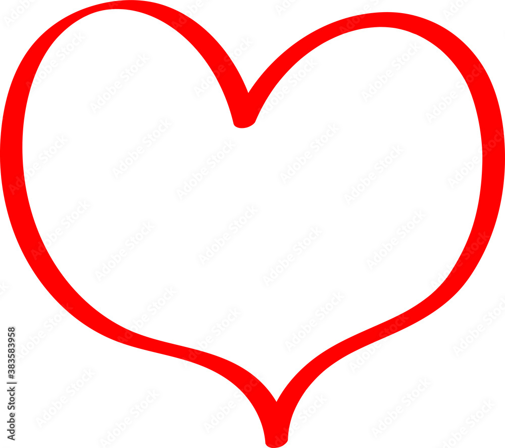 Red heart - outline drawing for an emblem or logo. Template for greeting card for Valentine's Day.