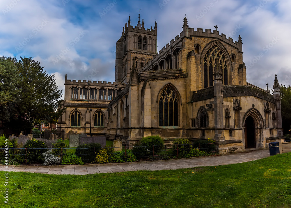 A view towards St Mary's Church in Melton Mowbray, Leicestershire, UK in the summertime