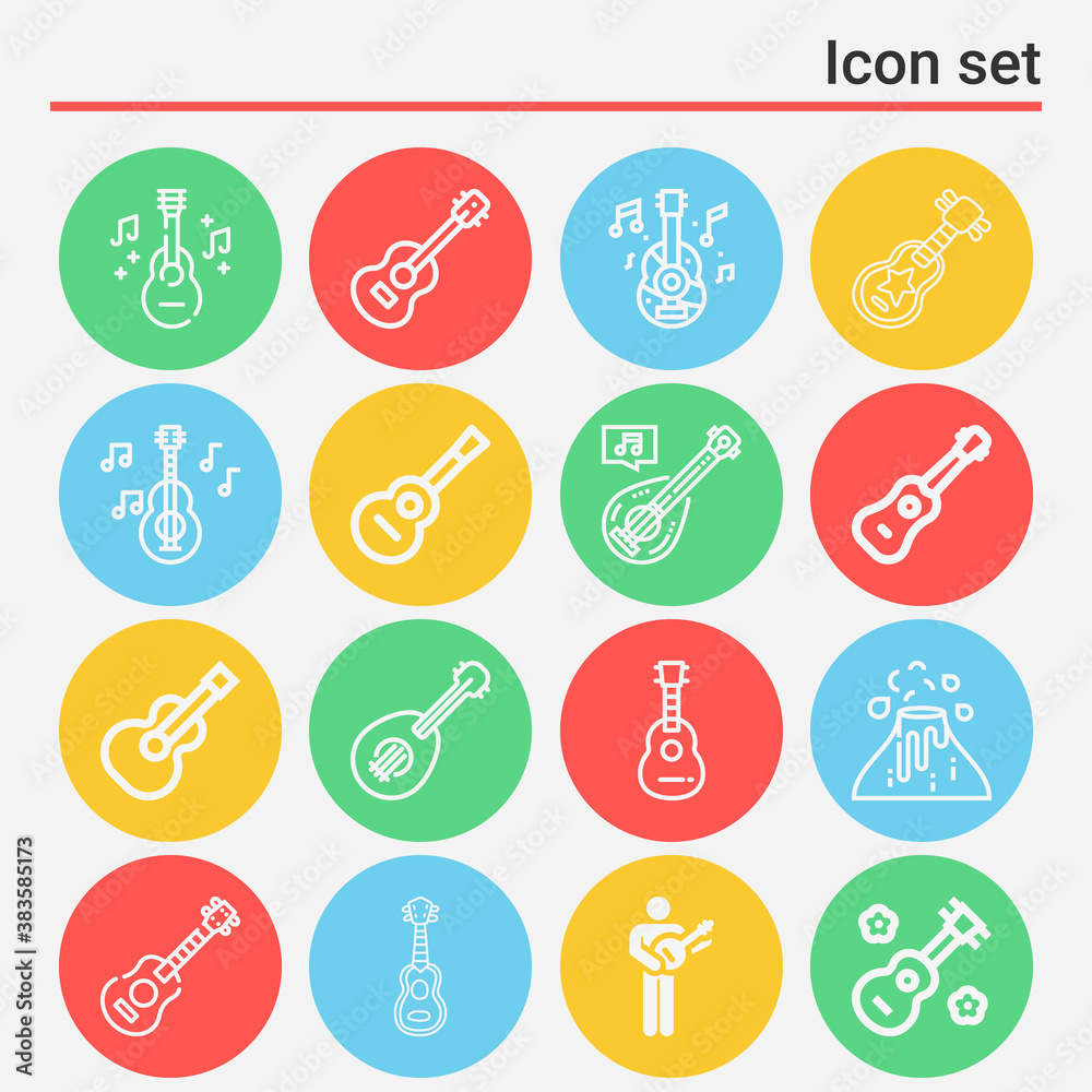 16 pack of ukelele  lineal web icons set