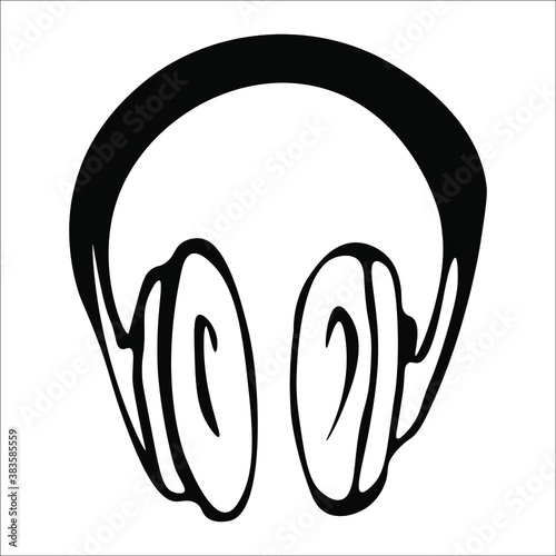 Musical headphones. On-ear headphones. Single doodle vector illustration. Hand drawn.