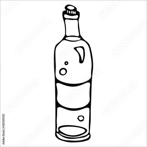 A bottle of wine or champagne. Single doodle vector illustration. Hand drawn.