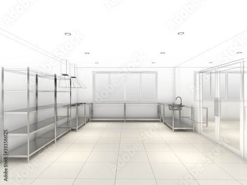 abstract sketch design of kitchen room  3d rendering