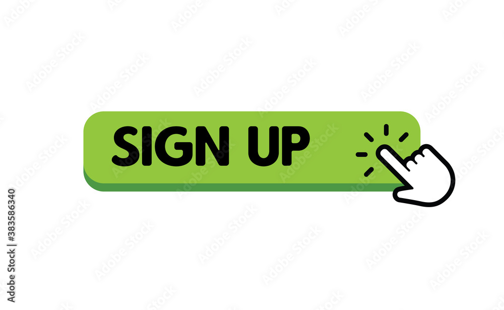 Vetor de Sign up button with hand clicking icon. do Stock | Adobe Stock