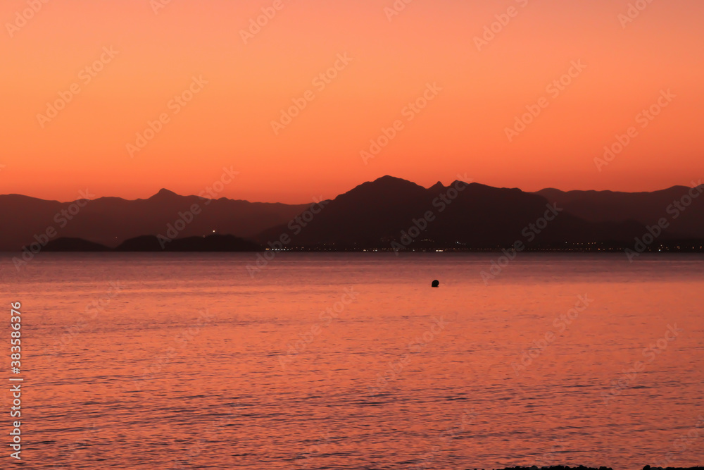 Sunset on La Azohia beach in Cartagena, Murcia