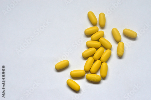 Yellow Pills Homeopathy Medicines White Background Pills Infection Treatment Antiviral