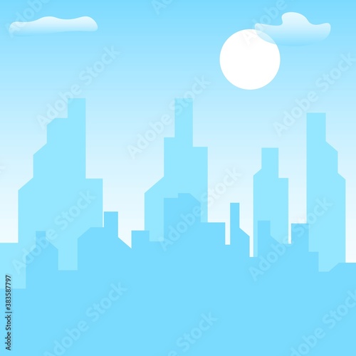 Morning sky and clouds over city silhouette vector cityscape illustration