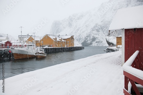 Fishing harbour in Nusfjord Flakstadoya. Loftofen Archipelago Norway photo