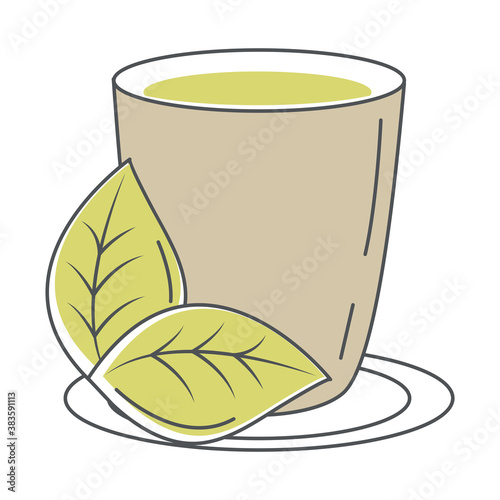 tea, cup with leaf in dish line and fill