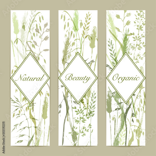 Meadow grass silhouttes banners in green colors