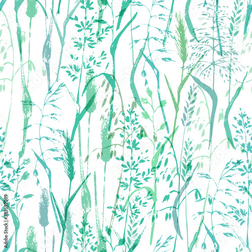 Fototapeta Naklejka Na Ścianę i Meble -  Vector grass seamless pattern in cold green colors