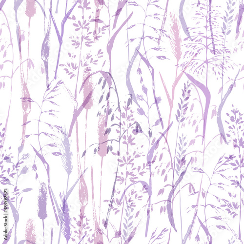 Fototapeta Naklejka Na Ścianę i Meble -  Meadow grass seamless pattern in purple colors