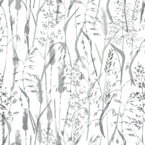 Fototapeta Naklejka Na Ścianę i Meble -  Madow grass seamless pattern in grey colors.