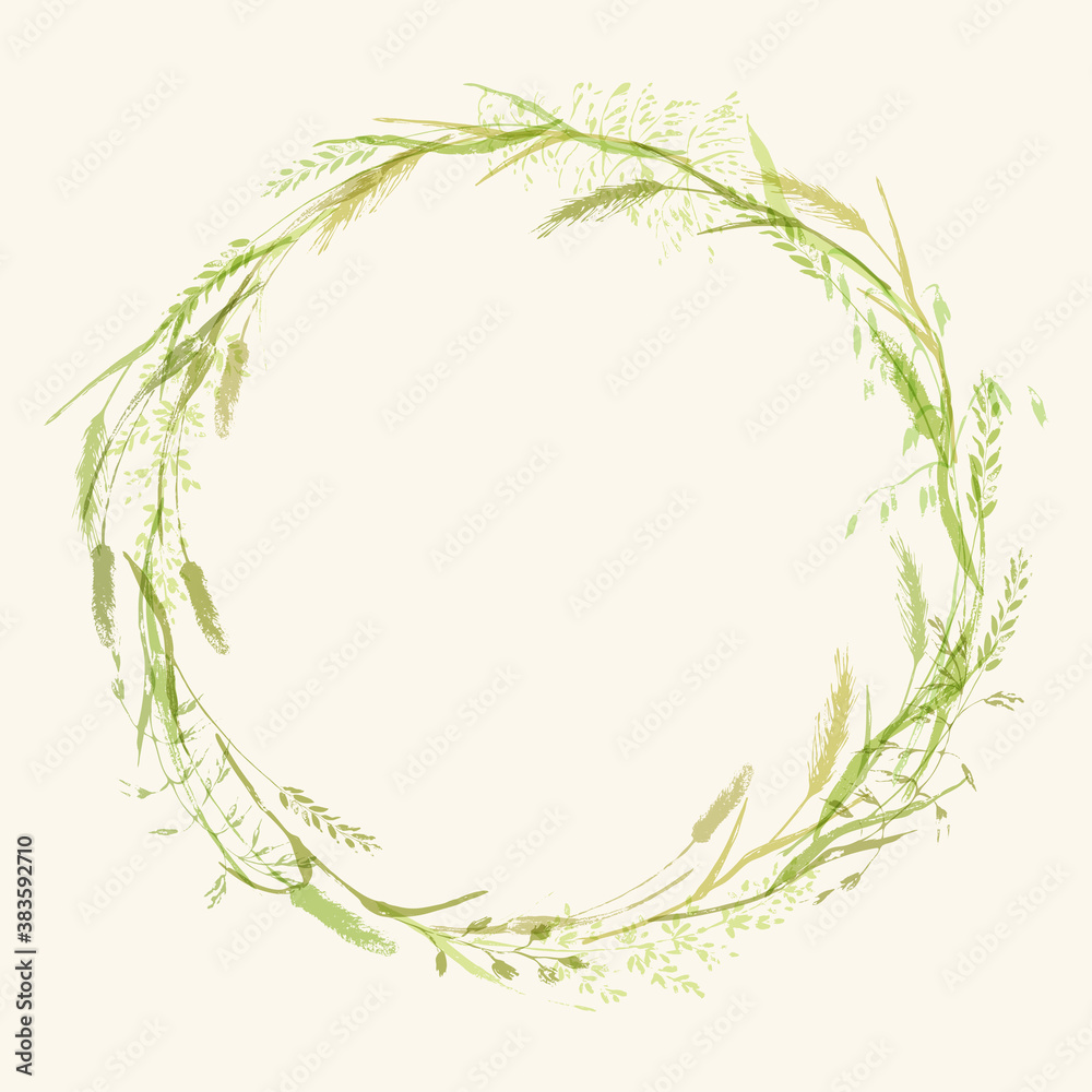 Naklejka Summer meadow grass wreath in green color