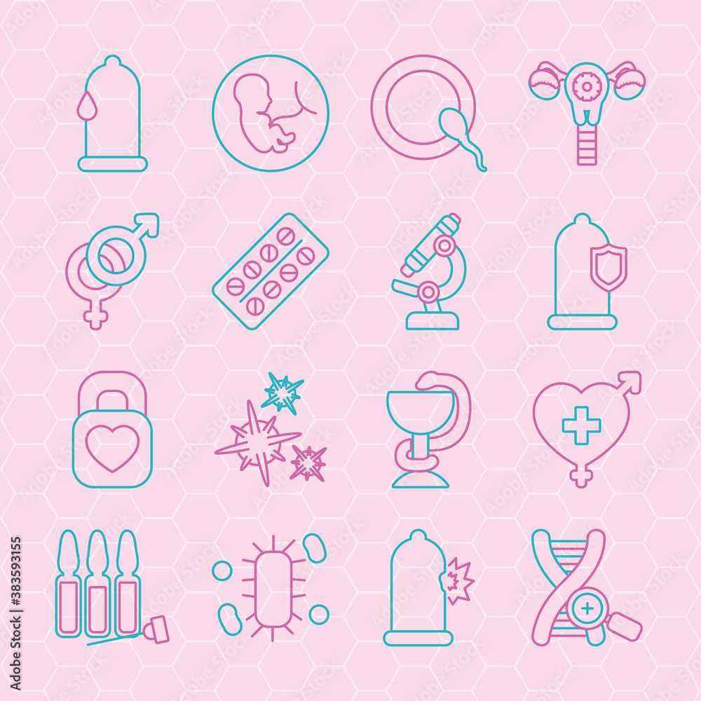 icon set of microscope and sexual health, line style icon set of microscope and sexual health, line style