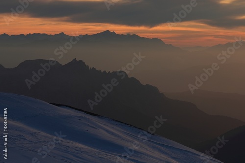 Marmolada Summit  evening view to the West  Italy  Dolomites photo