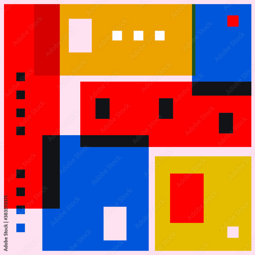 Architectural prerequisites. Blue, yellow, red abstract city made of squares. Geometric style. Modernism. Vector illustration street facades with element square windows and doors in flat style.
Architectural prerequisites. Blue, yellow, red abstract city made of squares. Geometric style. Modernism. Vector illustration street facades with element square windows and doors in flat style.