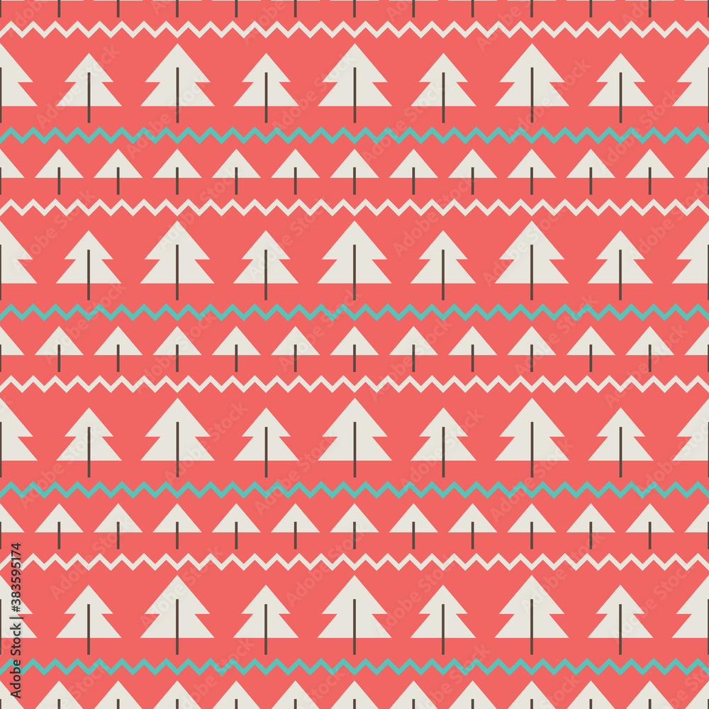 Simple Christmas pattern with trees on a red background. Simple Christmas pattern with trees on a red background.