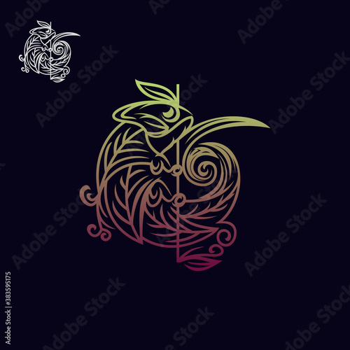 Chameleon logo. line art style, design vector 