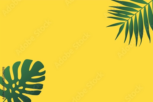 Set of palm leaves silhouettes isolated on yellow background. Vector EPS10