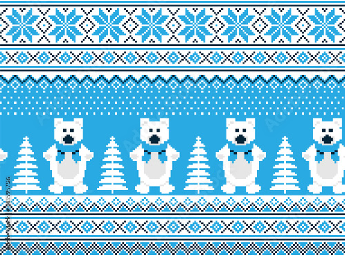 New Year's Christmas pattern pixel in bears vector illustration