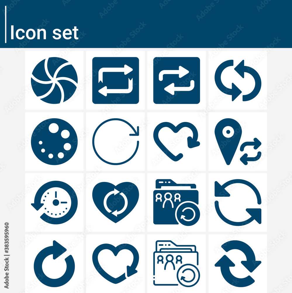 Simple set of refresh related filled icons. Simple set of refresh related filled icons.