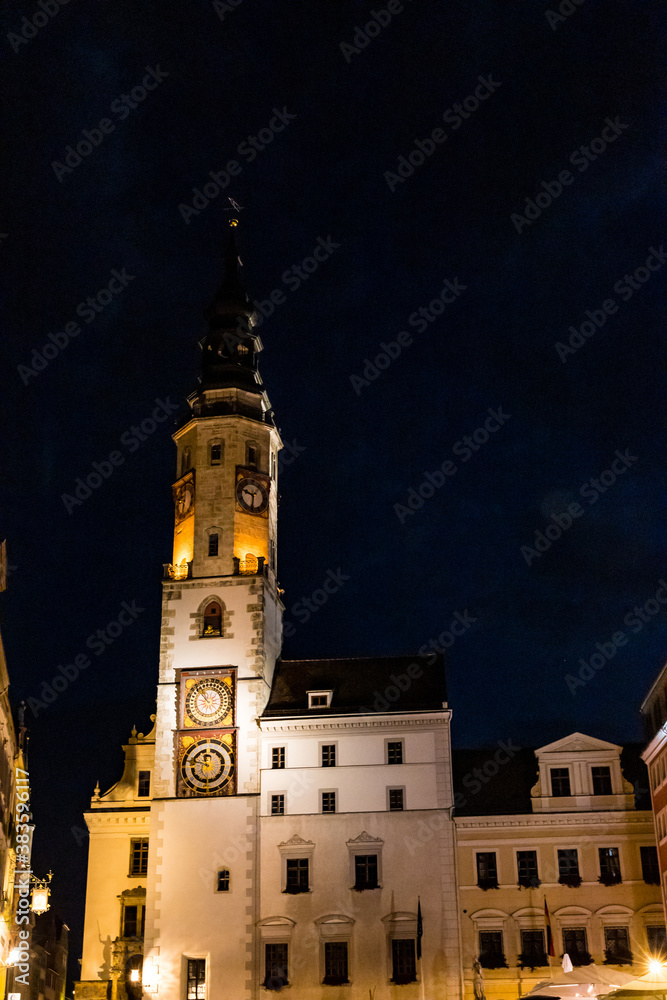 town hall belltower in Görlitz at night town hall belltower in Görlitz at night