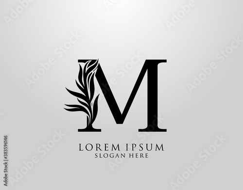 Letter M logo Nature Leaves Logo, alphabetical leaf icon.