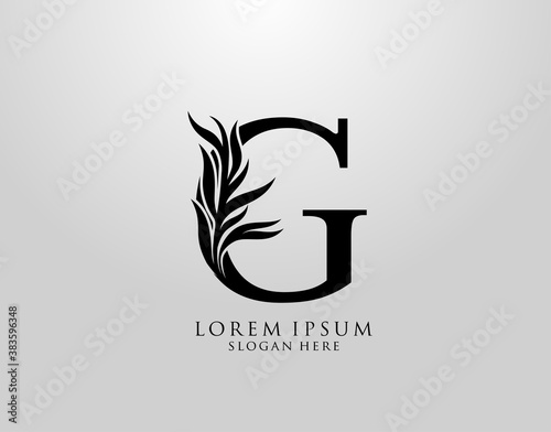 Letter G logo Nature Leaves Logo, alphabetical leaf icon.