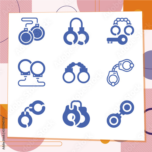 Simple set of 9 icons related to handcuffs