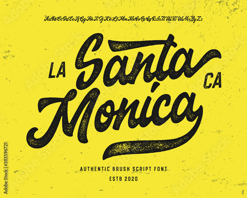  Original Brush Script Font " Santa Monica ". Retro Typeface. Vector Illustration.