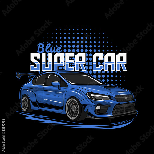 blue super car illustration perfect for tshirt design, poster, sticker, hoodie or other merchandise