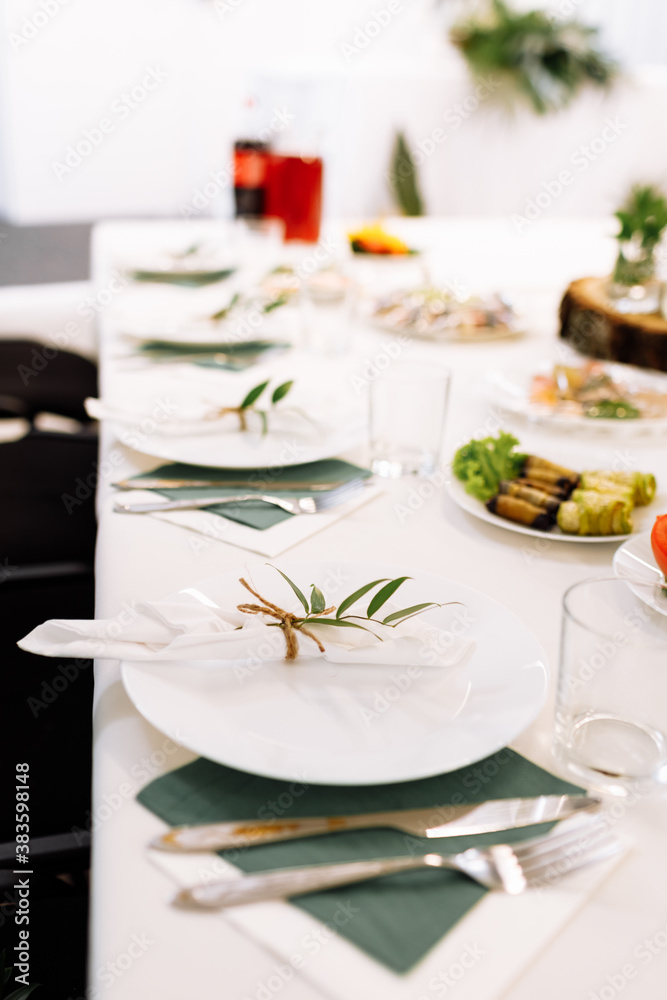 elegant holiday table setting. decorated table. selective focus.