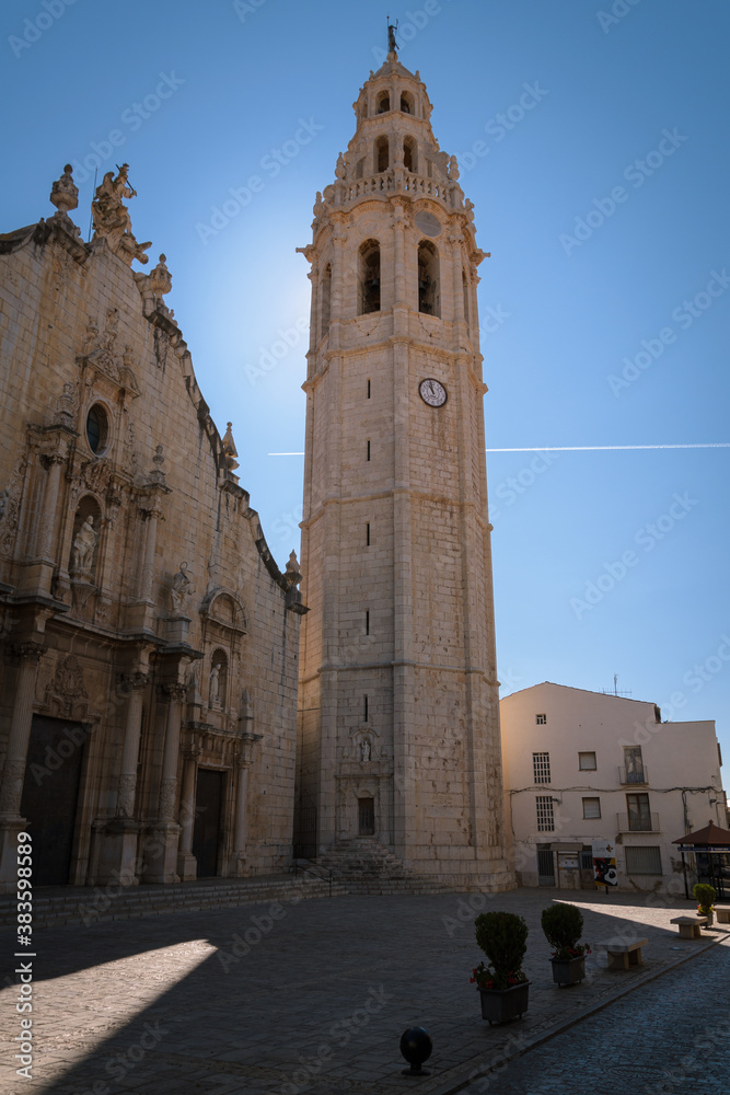 San Juan Bautista church and the monumental bell tower, Alcala de Chivert, Castellon, Spain