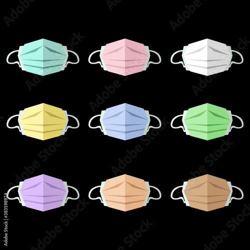 Vector illustration set of multicolour medical masks